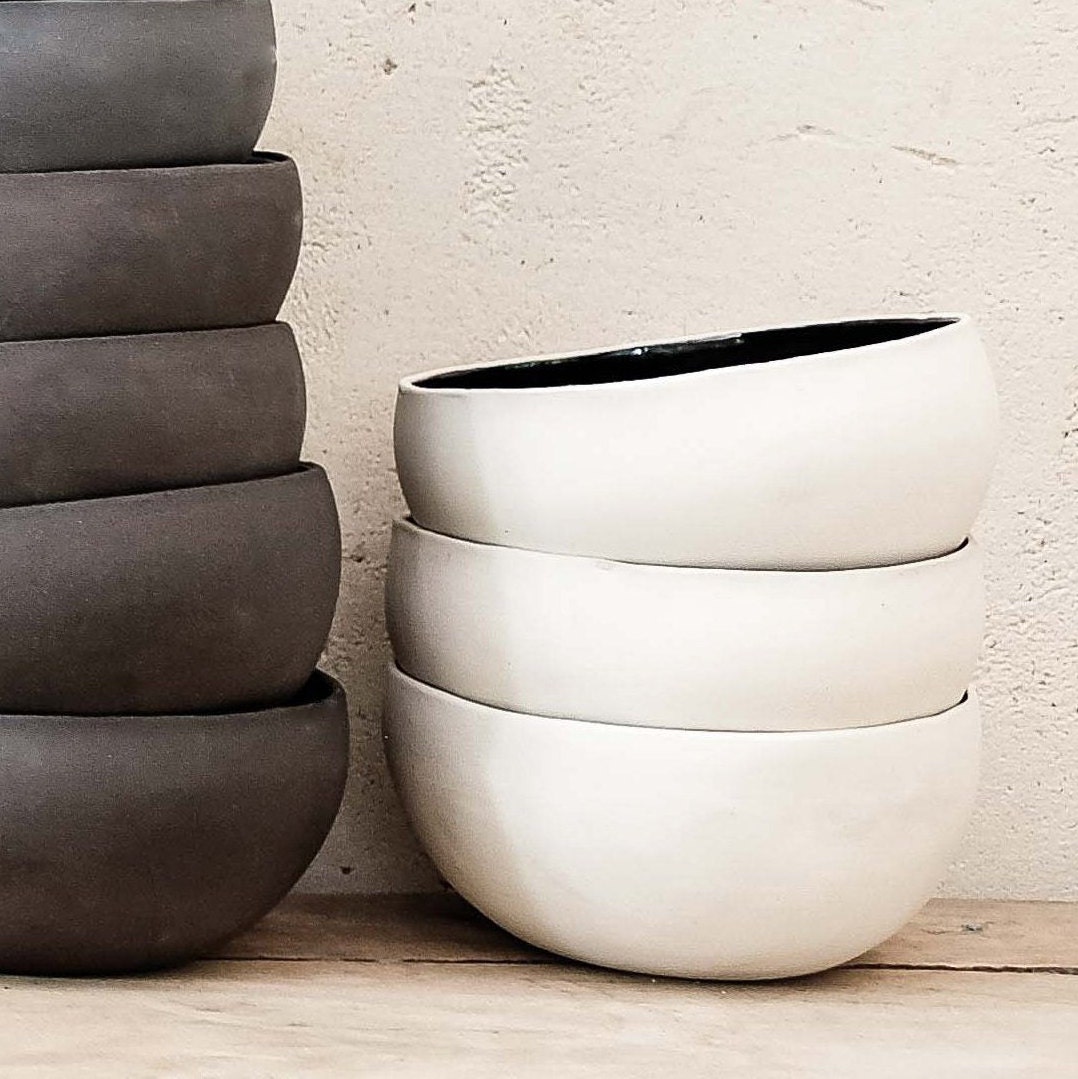 Bol Noir et Blanc, Petit Bol en Céramique, Dessert, Grès