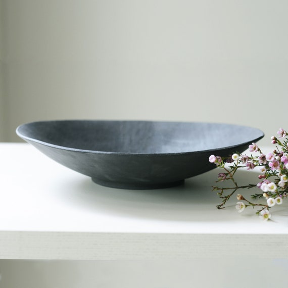 Black Ceramic Fruit Bowl Large Countertop Decor Home Gift Etsy