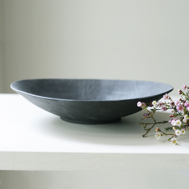 Black Ceramic fruit bowl Large countertop decor Home gift 画像 1