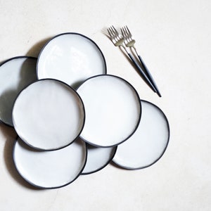 Dessert plates set of 4, Small ceramic plates, Black white plates