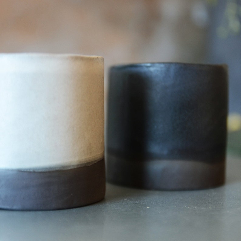 Espresso cups Set of 2, Modern Tea Cups, Ceramic black & white cups image 2