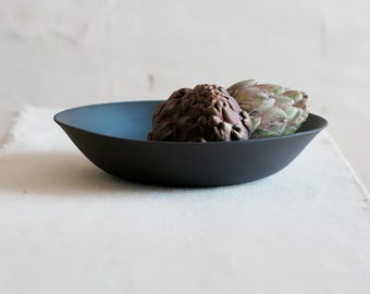 Handmade Black Ceramic Fruit Bowl- 10” Rustic Stoneware Serving Dish