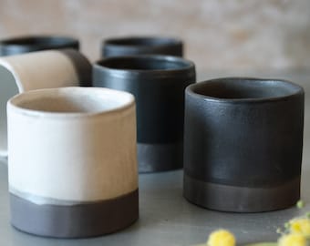 Lot de 2 tasses à expresso, tasses à thé modernes, tasses en céramique noir et blanc