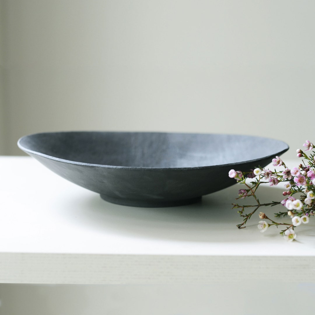 Large Black Decorative Bowl Rustic Contemporary Ceramic Etsy