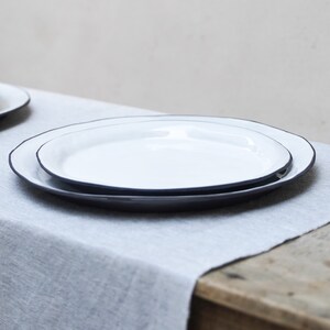 White Ceramic dinner and salad plates, Farmhouse style Black and white dinnerware set image 2