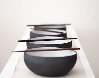 Black and white Ramen bowl set, handmade home gift