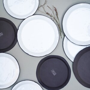 White Ceramic dinner and salad plates, Farmhouse style Black and white dinnerware set image 3