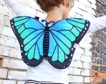 kids butterfly wings, butterfly dress up costume,  adjustable wings, blue morpho wings, girls butterfly costume, quilted wings, fairy wings