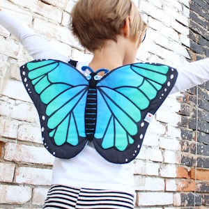 kids butterfly wings, butterfly dress up costume,  adjustable wings, blue morpho wings, girls butterfly costume, quilted wings, fairy wings