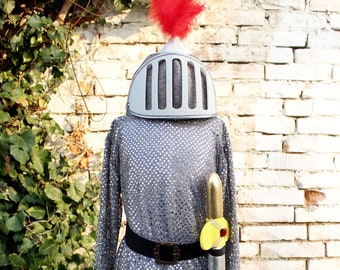 kids knight costume: kids chainmail, knight helmet and foam sword; knight dress up, kids knight armor, kids costumes, dress up costumes