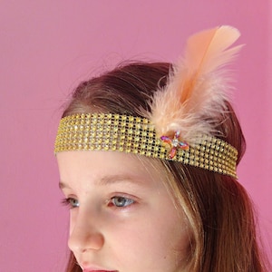 1920&#39;s headband with feathers for woman or little girl,  1920&#39;s/1930&#39;s Great Gatsby style head flapper, gold headband &#39;20s charleston style