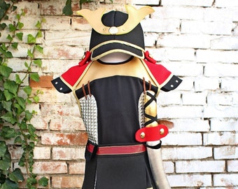 Kids samurai costume with samurai armor, belt, samurai helmet and katana, shogun samurai costume for kids, Tata Drama kids premium costumes