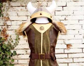 Disfraz de vikingo para niños, disfraz de carnaval vikingo, túnica y casco vikingo, disfraz de vikingo, disfraces infantiles