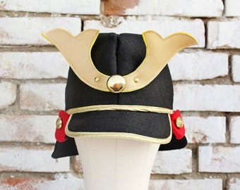 samurai helmet for kids made in felt, kids samurai helmet, kids samurai costume, shogun samurai dress up, Tata Drama handmade dress up