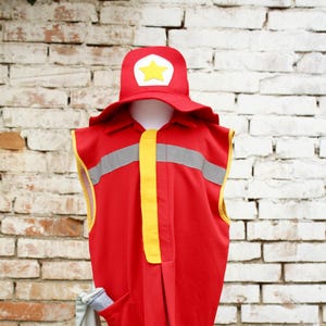 kids fireman costume with vest with hydrant and felt hat, kids toddler firefighter costume, firefighter dress up, fireman handmade costume