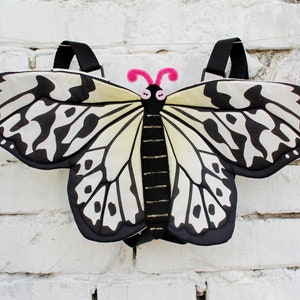 verstellbare Schmetterlingsflügel, schwarz-weiße Schmetterlingsflügel, Schmetterlingskostüm, Schmetterlingsverkleidung, gesteppte Idea Leuconae Schmetterlingsflügel