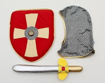 Knight costume for kids, kids knight sword shield and hood, kids combat set, kids knight dress up, foam sword and shield,Tata Drama handmade