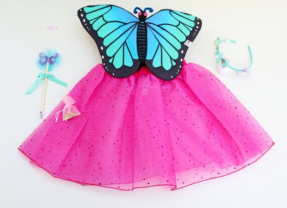 Costume da farfalla Morpho per bambina con tutù, ali da farfalla, cerchietto  e bacchetta magica, set da farfalla, travestimento da farfalla -  Italia