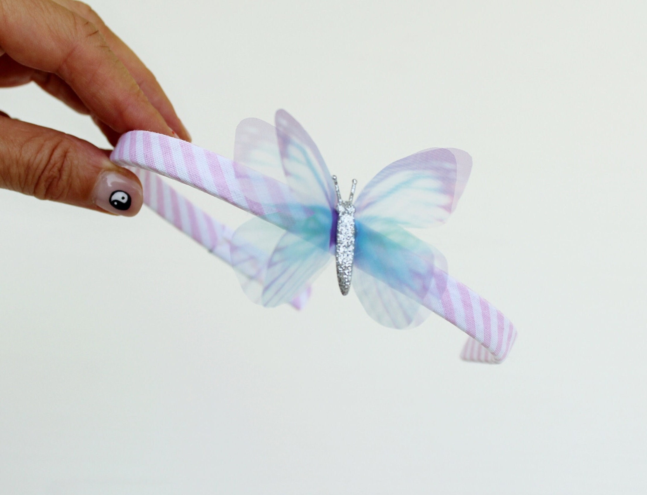 mayDONG - Cerchietto per capelli con farfalla 3D, accessorio per foto in giardino, feste di compleanno, accessori per foto
