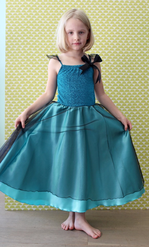 Vestito principessa per bambina dai 2 ai 10 anni, con corpetto in lurex  turchese e gonna lunga in organza e raso, vestito carnevale bambina -   Italia