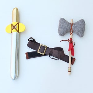 viking axe and viking sword with belt for kids, viking weaponry for kids, toy axe and foam sword, Tata Drama handmade toy weapons for kids