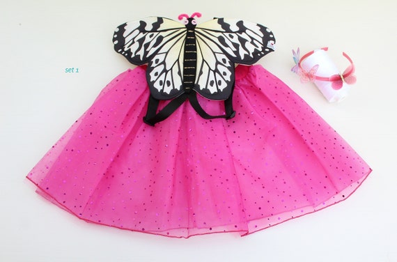 Costume De Papillon Pour Enfant - Ailes De Papillon Pour Fille - Déguisement Carnaval, Fête à Thème (Polka-Dot)