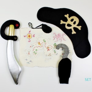 Ensemble de déguisement de pirate pour enfants, avec chapeau, épée, cache-œil, crochet et carte au trésor, ensemble de déguisement de pirate, accessoires de déguisement de pirate