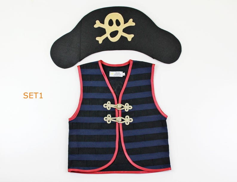 Disfraz De Pirata Para Niños Con Camisa, Chaleco, Sombrero, Parche, Mapa, Brújula Y Accesorios Para Halloween Y Cumpleaños