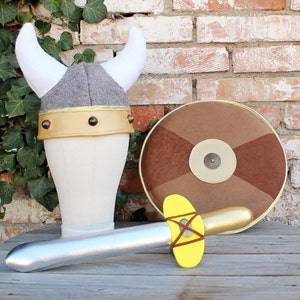 Kids viking costume with sword, shield and helmet, kids viking set, warrior set, kids dress up, handmade toy weapons for kid viking weaponry