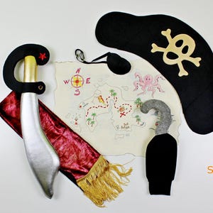 Ensemble de déguisements de pirate pour enfants, avec chapeau, coutelas, écharpe, cache-œil, crochet et carte au trésor, déguisement de pirate, costume de pirate