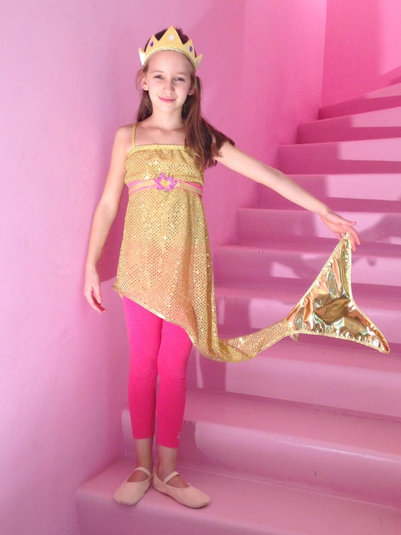 Vestito da sirena oro per bambina, costume principessa Ariel, costume sirena,  abito da sirena, costume Halloween bambina, costume carnevale -  Italia