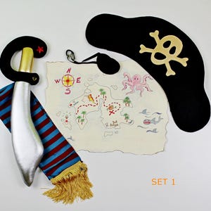 Ensemble de costume de pirate pour enfants avec chapeau, sabre, écharpe, cache-œil, crochet et carte au trésor, costume de pirate, accessoires de pirate