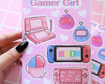 Gamer Girl Sticker Sheet | Handmade Matte Cut and Stick Stickers - Bullet Journal Stickers, Planner Stickers, Scrapbook Stickers