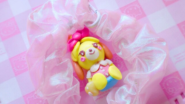 Isabelle Polymer Clay Animal Crossing Charm + Scrunchie | Kawaii Polymer Clay Charm | Cute Hair Tie