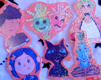 Coraline Doodle Holographic Dicut Sticker Set | Journal Stickers | Cute Anime Sticker | Stationary | Cute Bujo Supplies