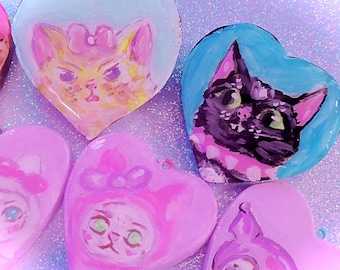 Kitty Cat Polymer Clay Painted Brooch | Cat Pin | Kawaii Brooch | Hand Painted | Kawaii | Cute Animals