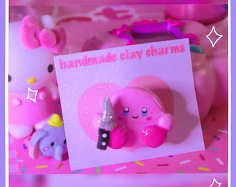 Kawaii Kirby Pin: Handmade Polymer Clay Brooch