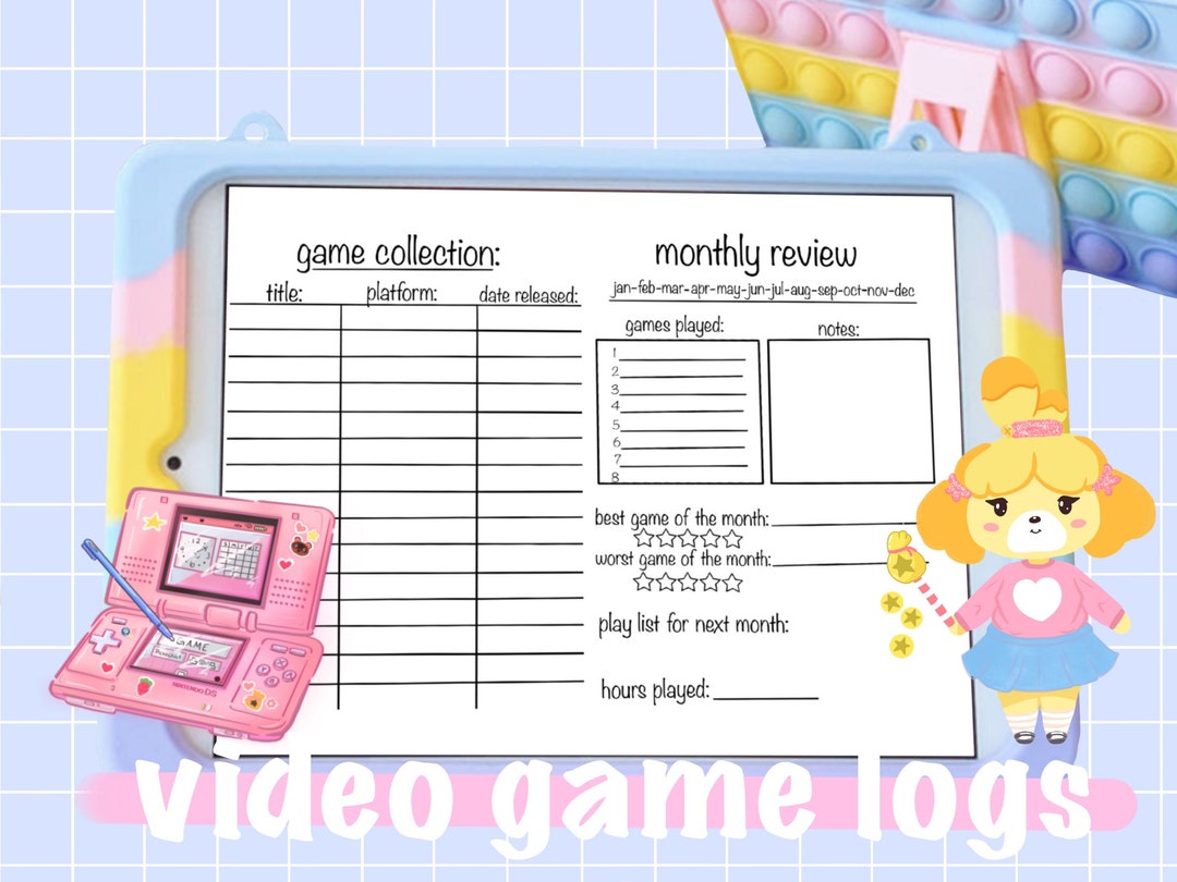 Video Game Log / Tracker Printable for Journaling Habit Tracker Digital Download Printable