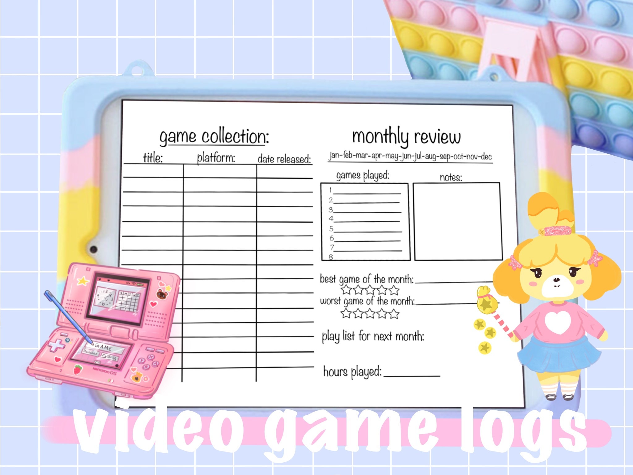 Video Game Log / Tracker Printable for Journaling Habit Etsy Australia
