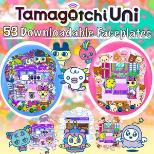 May include: A pink, blue, and white Tamagotchi Uni with 53 downloadable faceplates. The Tamagotchi Uni is a digital pet device with a screen that displays a variety of characters and images. The faceplates are interchangeable and can be downloaded from the internet. The Tamagotchi Uni is a popular toy for children and adults.