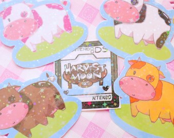 Harvest Moon Cow Holographic Dicut Sticker Set | Nintendo DS | Journal Stickers | Cute Anime Sticker | Stationary | Cute Bujo Supplies