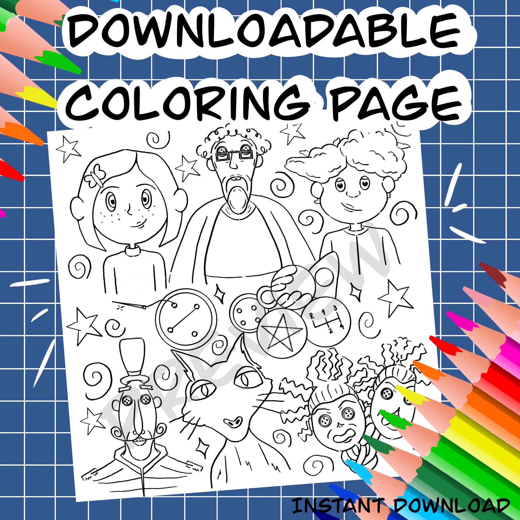 Coraline Coloring Page Spooky Cute Coloring Page Printable instant