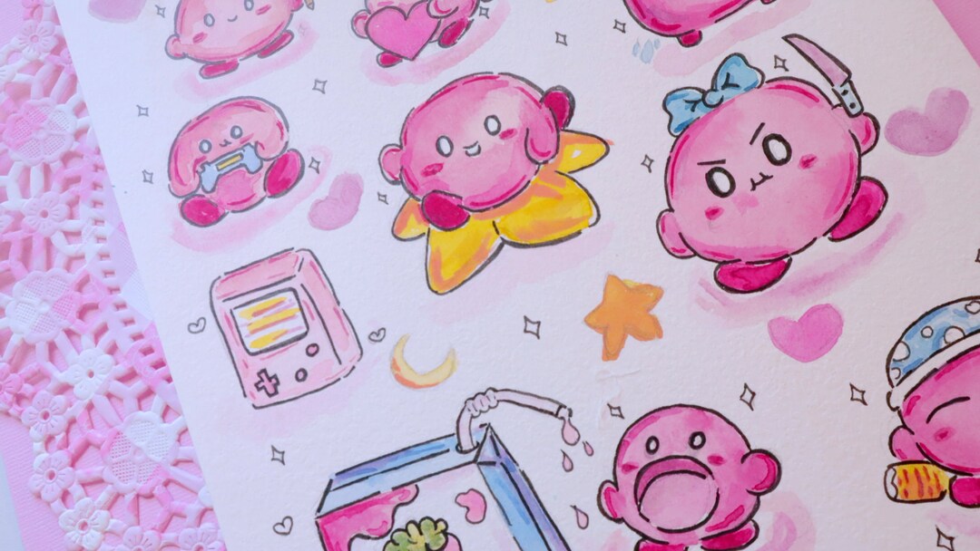Kirby Watercolor Illustration One of a Kind Chibi - Etsy