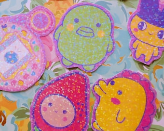 Tamagotchi Characters Holographic Stickers | Cute Anime Bujo Set