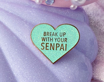 Senpai Glitter Heart Mint Pin - Rose Gold Hard Enamel - 1.25" - Kawaii Otaku Aesthetic - Ready To Ship - FairyFlux