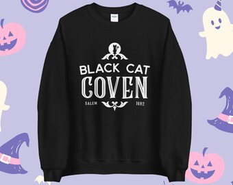 Black Cat Coven Sweater - Unisex Crewneck Gildan - Witchy Salem - Made To Order - FairyFlux