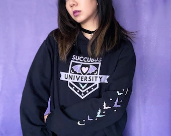 Succubus University Black Hoodie - Demon Pastel Goth Kawaii Creepy Style - Made To Order- FairyFlux