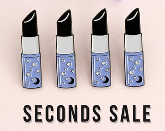 Black Lipstick Soft Enamel Pin- SECONDS SALE - 1.25" - Kawaii - Pastel Goth - Ready To Ship - FairyFlux