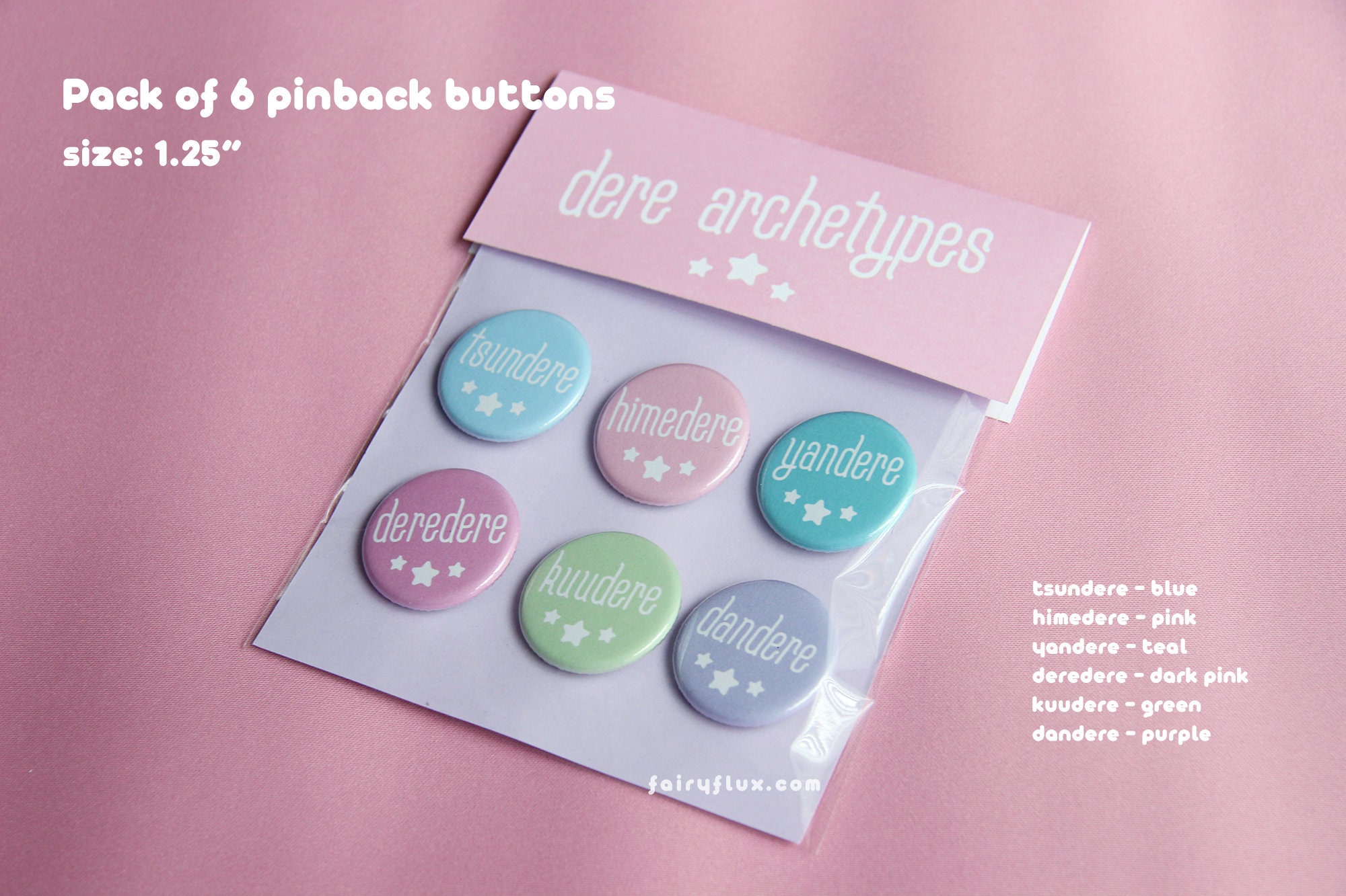 Dere Archetypes Button Pack 1.25 Pastel Pinback Button Badge Tsundere