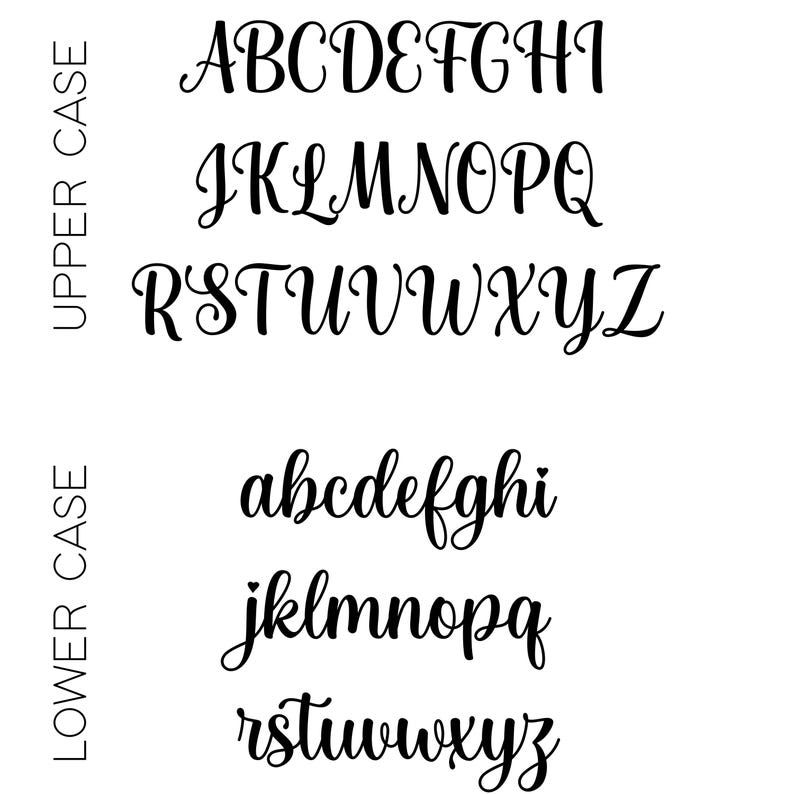 May include: A white background displays the uppercase and lowercase letters of the alphabet in a cursive font. The letters are black and arranged in rows, with the uppercase letters above the lowercase letters.